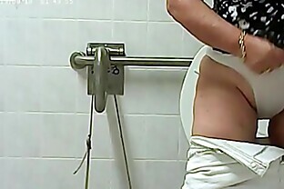 Skinny Model Cum on clothes at toilet