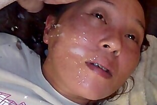 My first facial cumshot to my Japanese wife