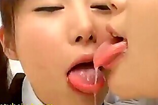 Japanese Teen Girls Cum Swapping and Cum Kissing Compilation
