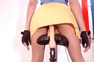 Teen riding dildo on bike 7 min