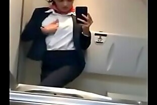 Real Stewardess wanks on Flight-1