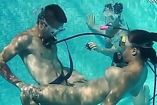 Missionary in Thong with Dildo underwater