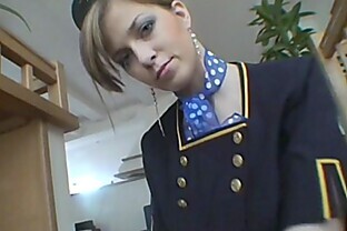 Shaved head Stewardess doing Wrestling