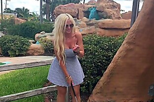 Hot Blonde "kelley Cabbana" fingers pussy in PUBLIC mini golf