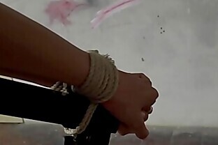 Dominating maledom restrains sub for toying