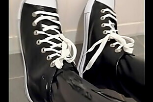 Latex sounds with stockings and sneakers