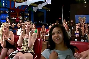 Slutty CFNM babes cocksucking strippers