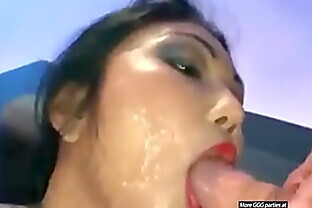 Asian bitch enjoy lots of cum in a gangbang bukkake party