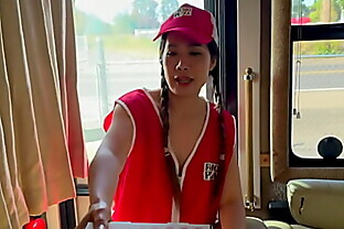 OMG!!! Hot Asian Pizza Delivery Girl Fucked Hard