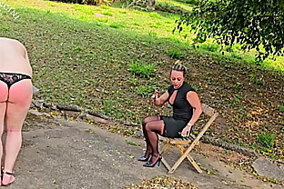 My sissy in bondage while I enjoy my cigar - dangling shoes