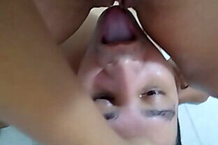 cheating creampied makes her cuckold hubby to clean up her pussy after creampied by black man