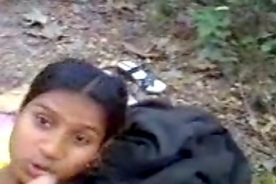 Homeless Indian girl in the forest