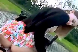 Sexy Ria Austrian Amateur (Park Bench flower dress outdoor table missionary POV blue nail varnish re