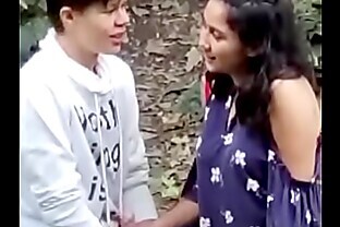 Indian girl outdoor with foreign guy