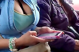 Aunt and Chubby Cum on tits bus