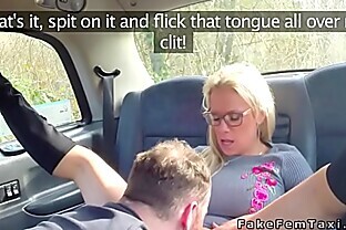 Fat guy gets fuck in female fake taxi