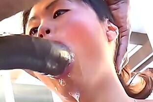 Horny Asian cutie sucks and gets fucked by big black cock