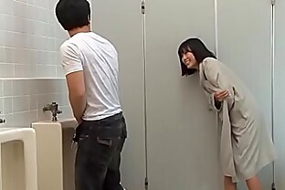 Brainwashed Asian nympho hunts for cocks in the public toilet
