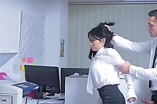 Pigtails Lesbian with Condom at Office