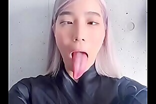 Ahegao slut with long tongue