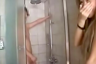Beautiful girls gave him a hand at shower (CFNM)