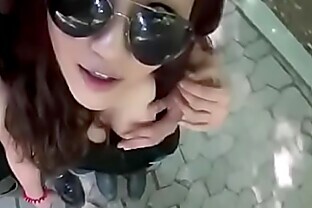Asian Guy Playing His Girlfriend's Boobs in Public