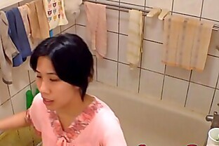 Spy hidden cam in dormitory bathroom, beauty asian woman -